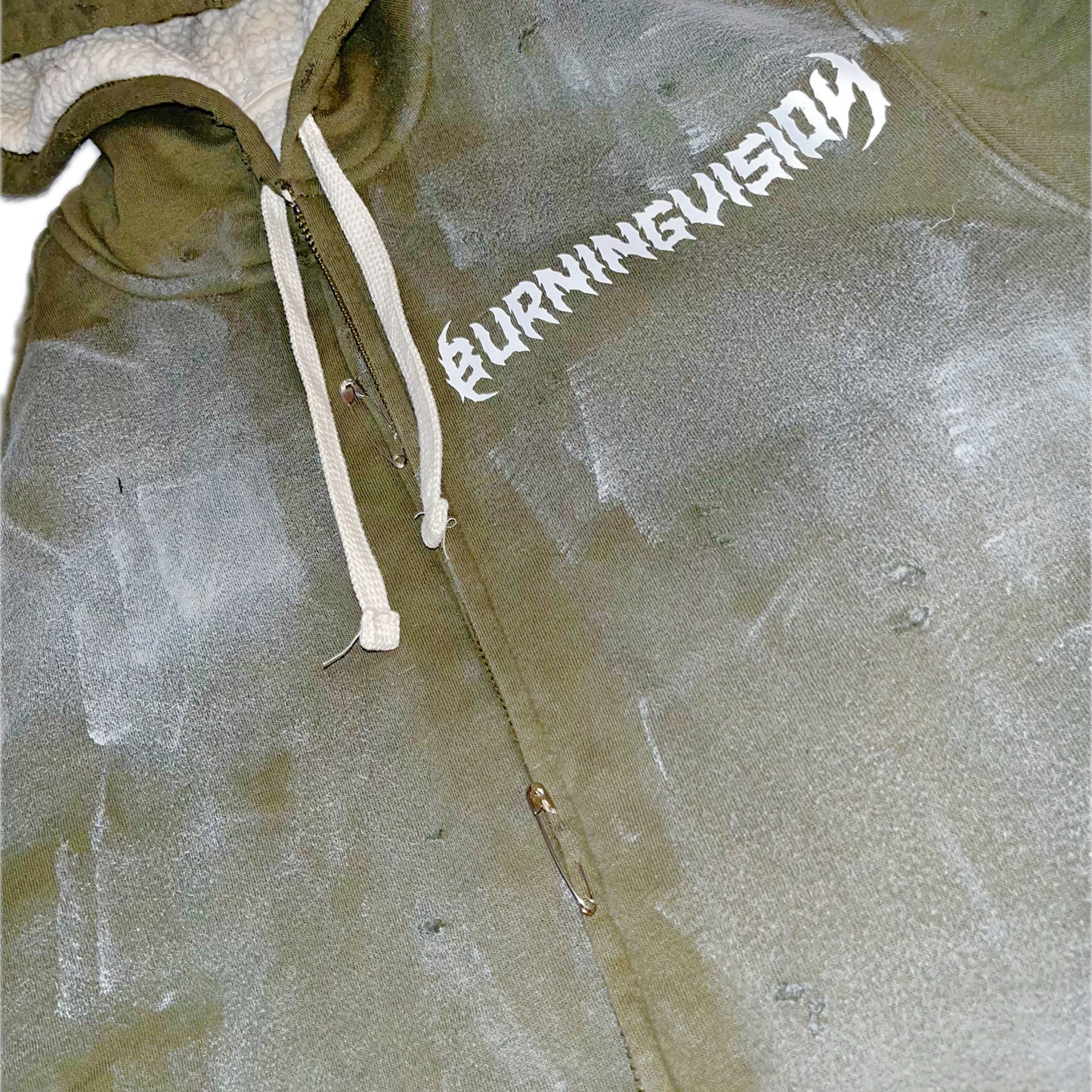 Burning Vision Distressed Safety Pinned Zip Up Hoodie