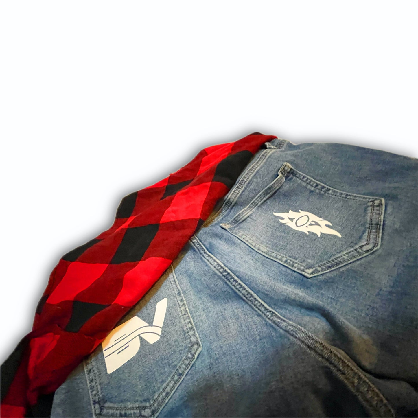 BV Red & Blk Plaid Kilted Distressed Baggy Denim