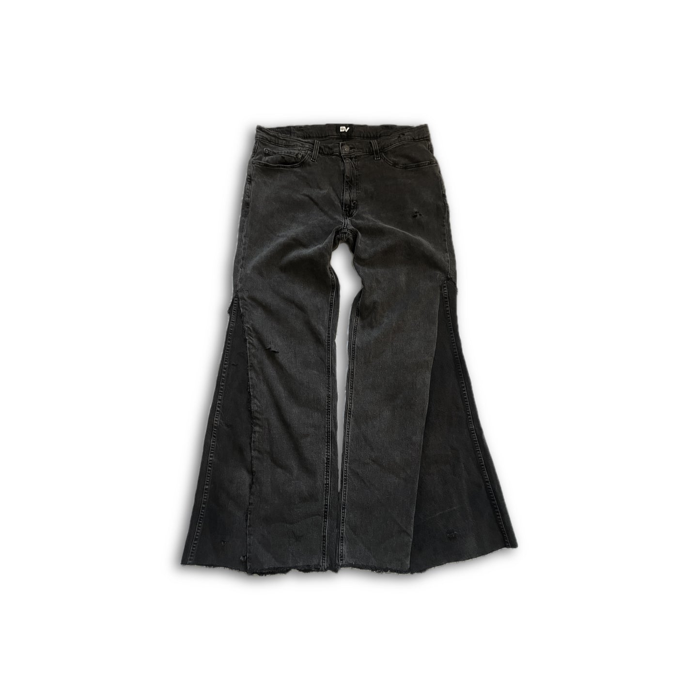 BV Dark Distressed Baggy Flared Denim