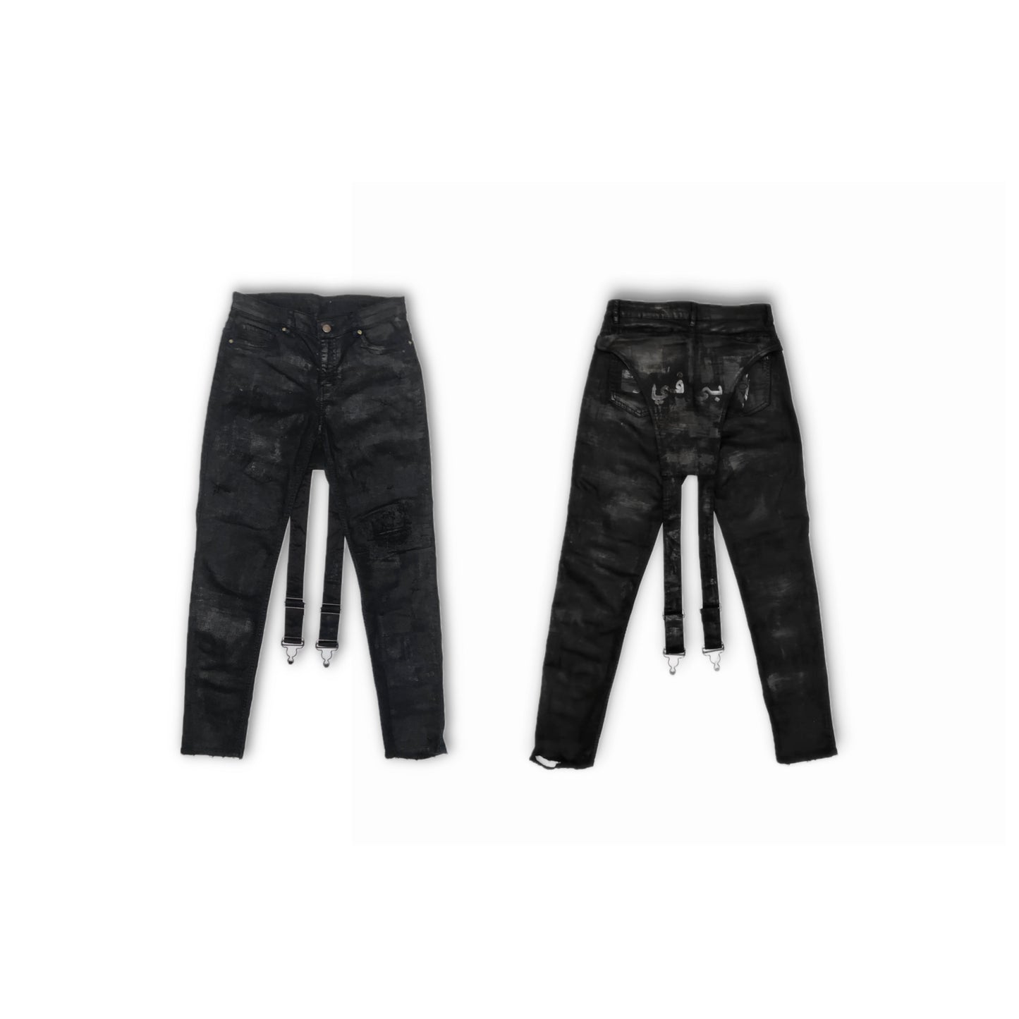 Burning Vision Reworked 'Arabic Lettering' Crotch Strap Slim Fit Jeans