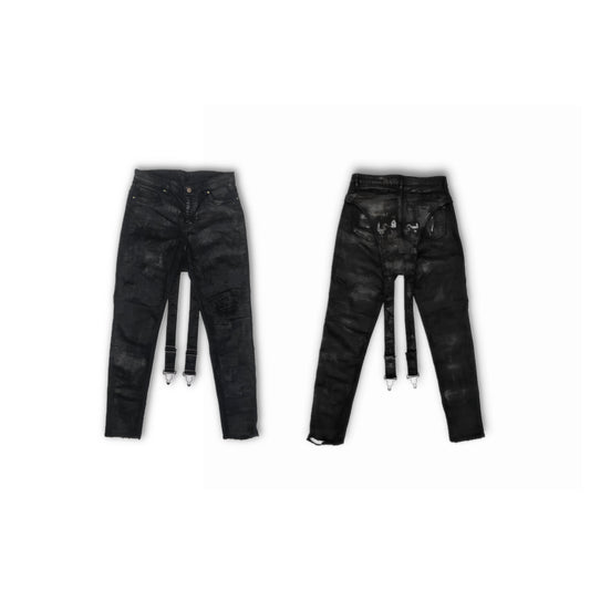 Burning Vision Reworked 'Arabic Lettering' Crotch Strap Slim Fit Jeans