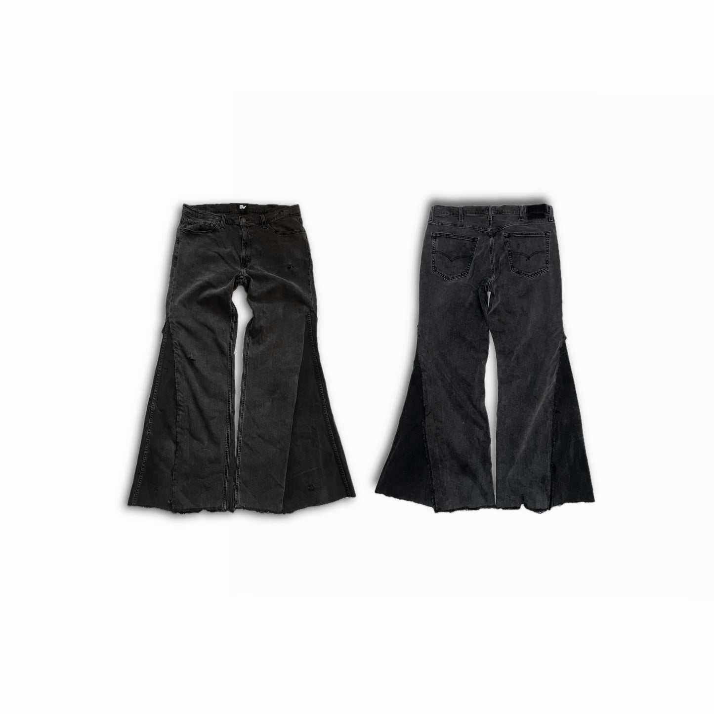 BV Dark Distressed Baggy Flared Denim