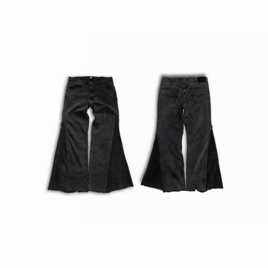 BV Dark Distressed Baggy Flared Denim