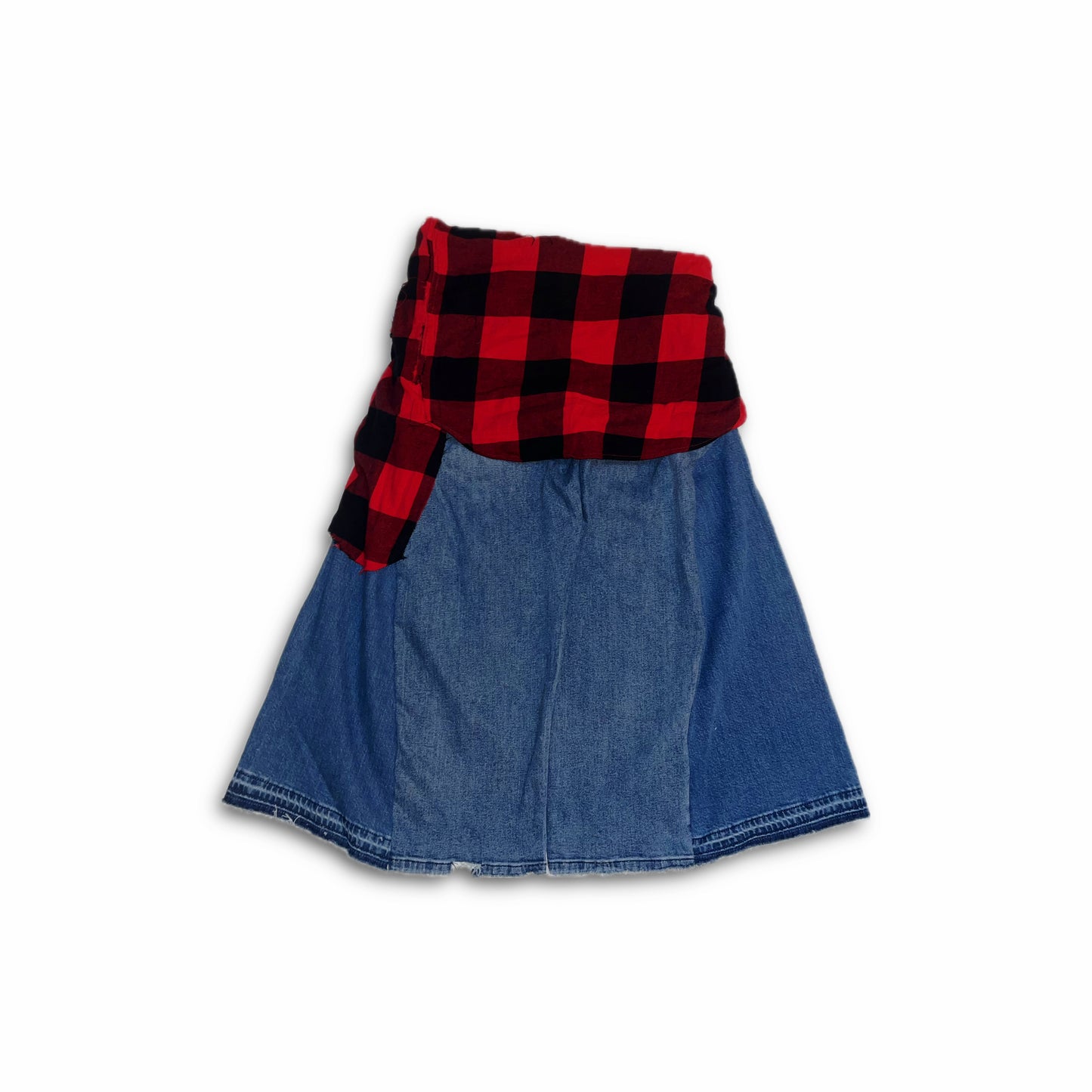 BV Red & Blk Plaid Kilted Distressed Baggy Denim