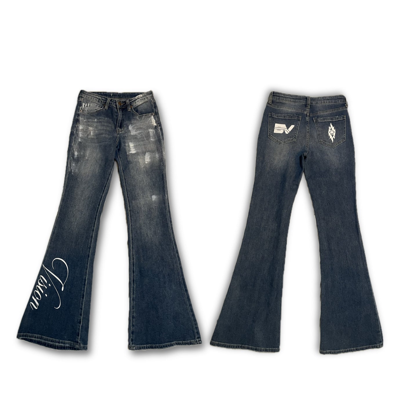 'Vision' Cursive Flared Denim