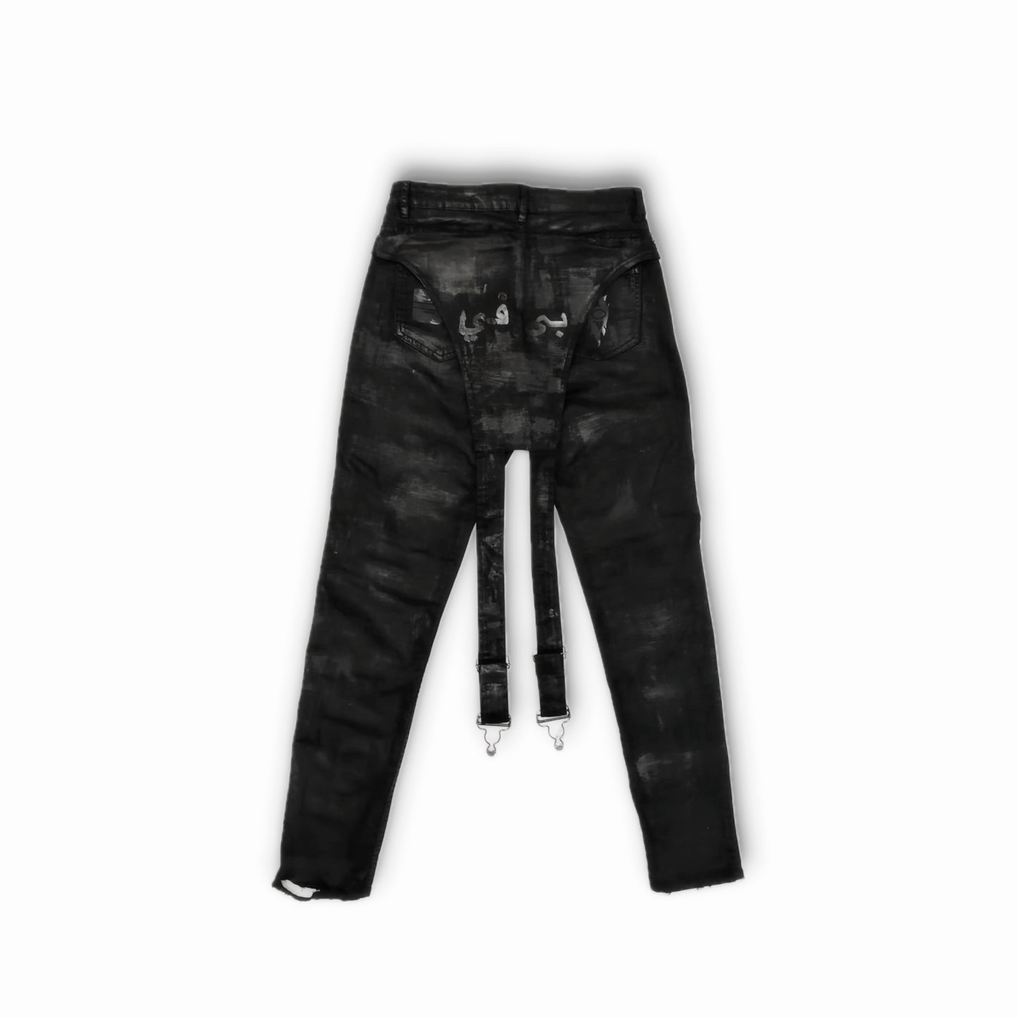 Burning Vision Reworked 'Arabic Lettering' Crotch Strap Slim Fit Jeans